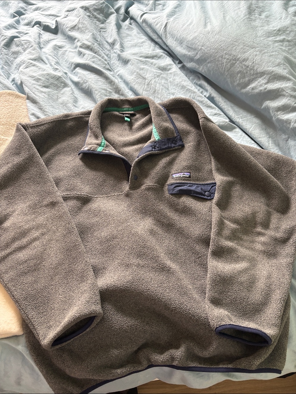 Patagonia Gray Fleece Snap-T Pullover with Navy and Teal Accents - Picture 3 of 5